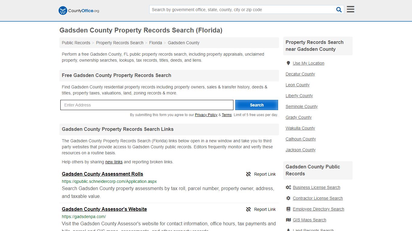 Property Records Search - Gadsden County, FL (Assessments ...